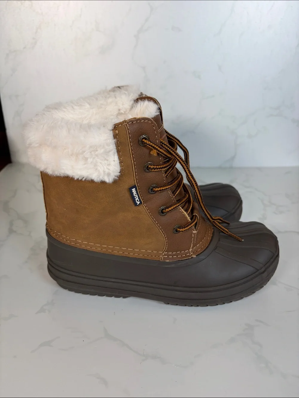 Nautica Brown Duck Boots Youth 4 Faux Fur Lined Insulated Winter Snow Weather